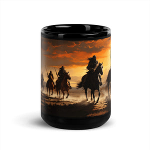 Native on Horses | Black Glossy Mug